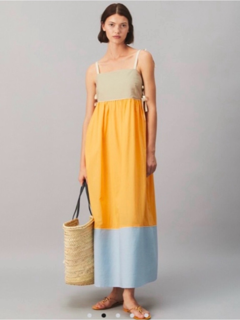 Tory Burch Yellow, Beige and Light Blue Colorblock Maxi Dress